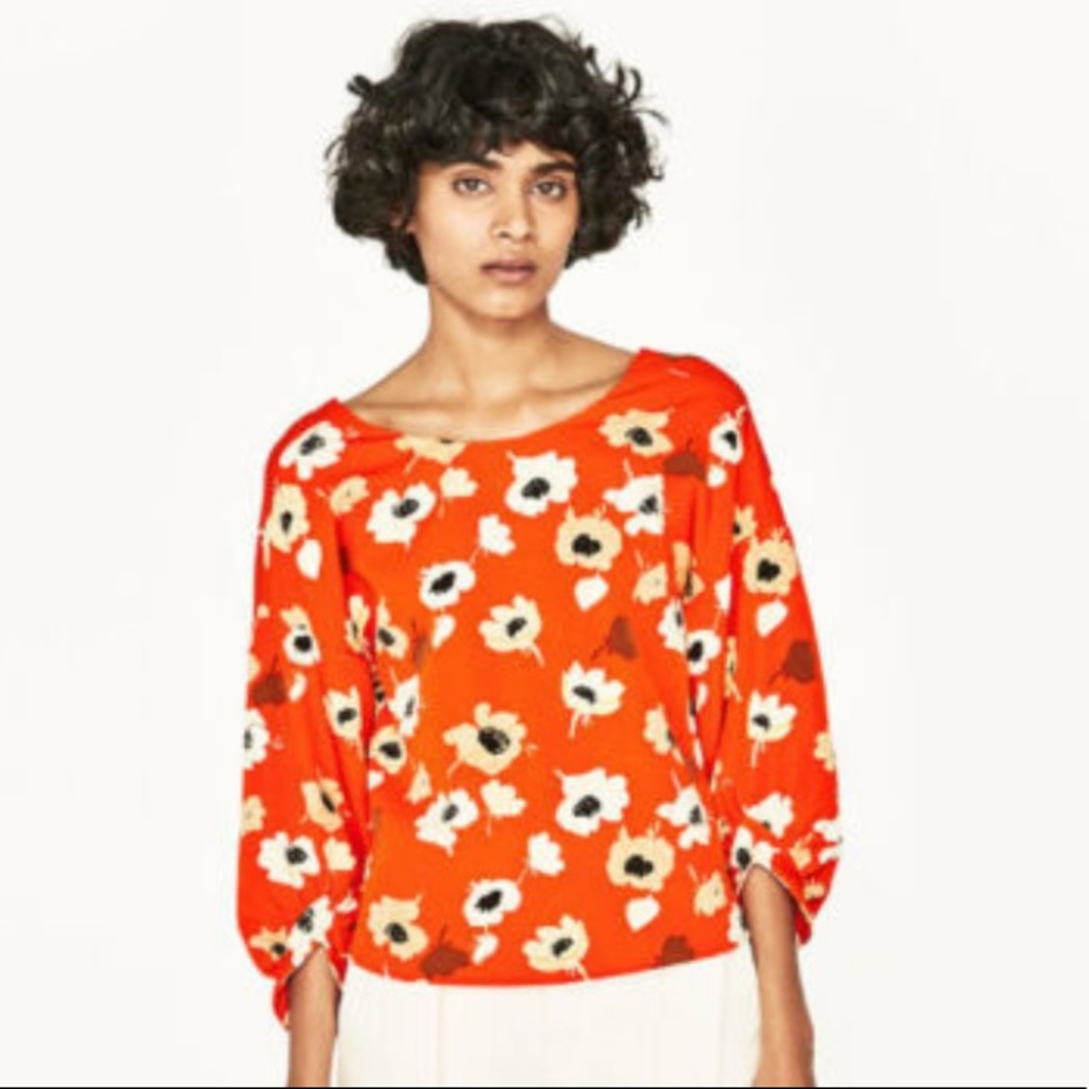Zara orange poppy floral top